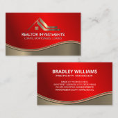 Carte De Visite Agent immobilier | Or Ruby Red Metallic Wave (Devant / Derrière)
