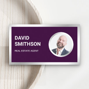 Carte De Visite Agent Immobilier Photo Argent Acier Violet Foncé