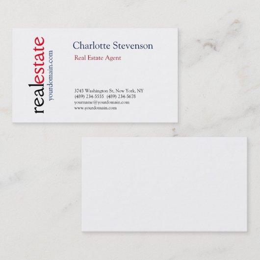 Carte De Visite Agent immobilier professionnel Moderne Plain (Devant / Derrière)