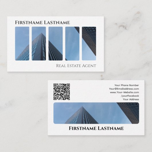 Carte De Visite Agent immobilier QR-Code bâtiments de bureau moder (Devant / Derrière)