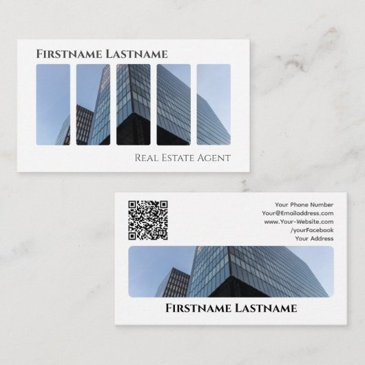 Carte De Visite Agent immobilier QR-Code bâtiments de bureau moder (Devant / Derrière)