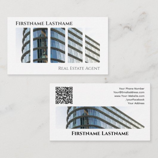 Carte De Visite Agent immobilier QR-Code bâtiments de bureau moder (Devant / Derrière)