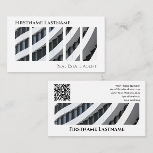 Carte De Visite Agent immobilier QR-Code bâtiments de bureau moder (Devant / Derrière)
