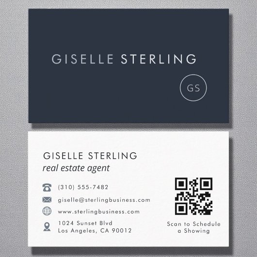 Carte De Visite Agent immobilier QR Code Marine Blue Luxe