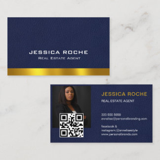 Carte De Visite Agent immobilier Realtor Blue & Gold Photo personn