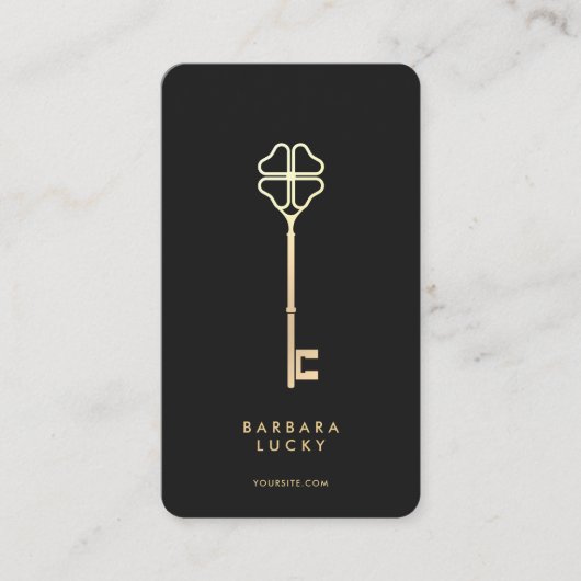 Carte De Visite Agent immobilier Realtor Clé d'or noir élégant (Devant)