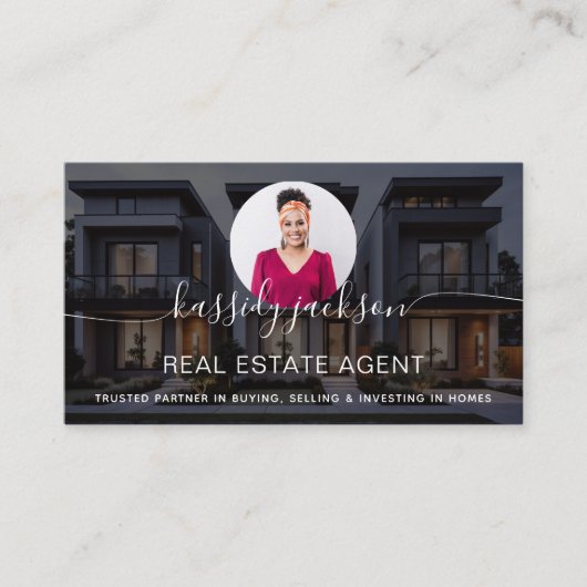 Carte De Visite Agent immobilier Script de code QR photo de luxe (Devant)