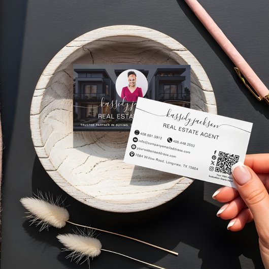 Carte De Visite Agent immobilier Script de code QR photo de luxe