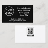 Carte De Visite Agent immobilier simple noir et blanc (Devant / Derrière)