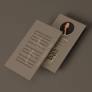 Carte De Visite Agent immobilier Taupe Realtor Marque Photo QR