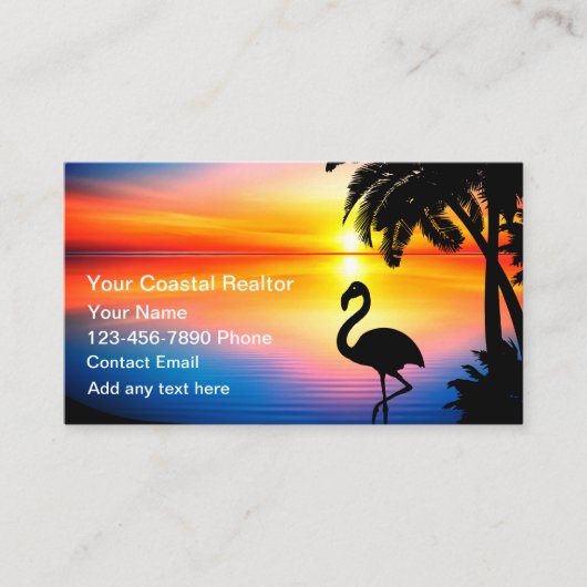 Carte De Visite Agent immobilier thème plage côtière (Devant)