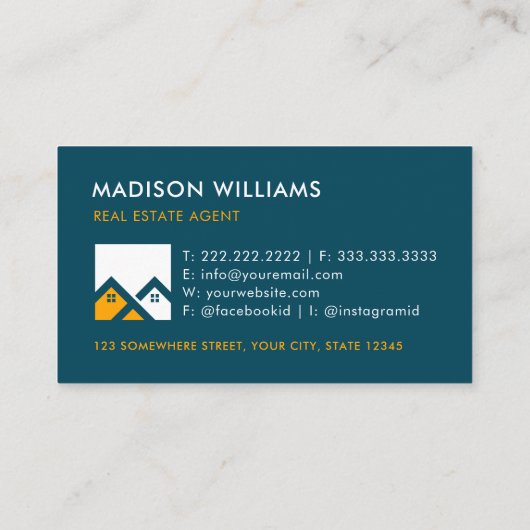 Carte De Visite Agent immobilier Turquoise vert jaune jaune (Dos)