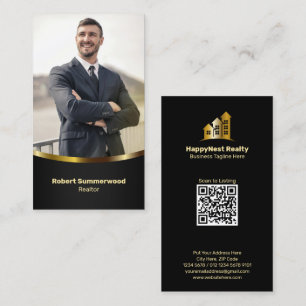 Carte De Visite Agent Immobilier Vertical Luxe Photo Black Gold
