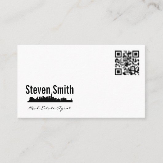 Carte De Visite Agent immobilier | Ville Skyline | QR (Devant)