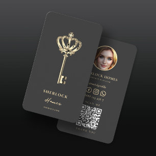 Carte De Visite Agent immobilier vintage Gold Key QR