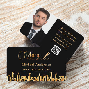 Carte De Visite Agent noir or skyline code QR photo