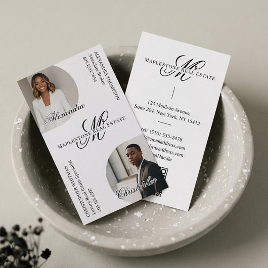 Carte De Visite Agents immobiliers Monogramme Script Luxe Photos