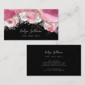 Carte De Visite agneau floral rose sur noir (Devant / Derrière)