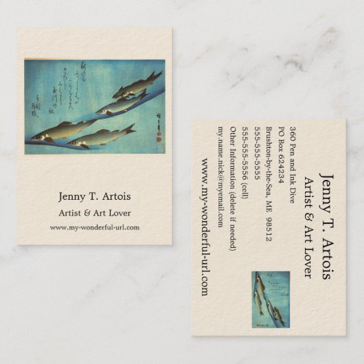 Carte De Visite Ai (truite) - Photos japonaises couleur Hiroshige (Devant / Derrière)