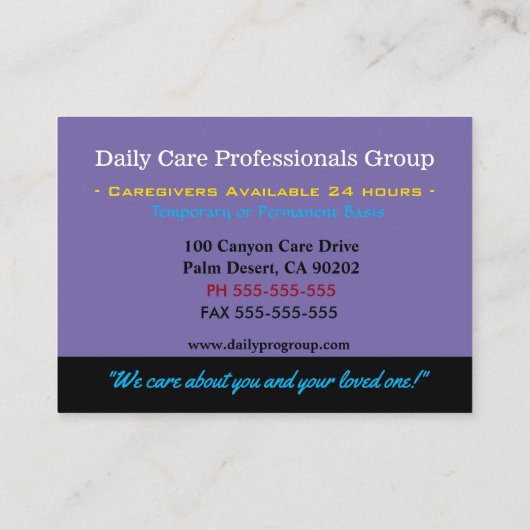 Carte De Visite Aide aux aidants naturels (Dos)