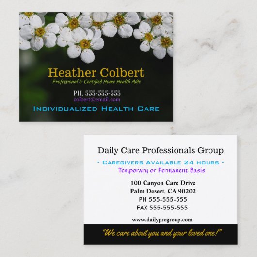 Carte De Visite Aide Pétale Blanche (Devant / Derrière)