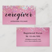 Carte De Visite Aide-soignant Rose moderne Parties scintillant or (Devant / Derrière)