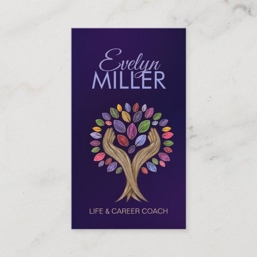 Carte De Visite Aider l'arbre des mains - feuilles aquarelles (Devant)