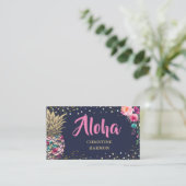 Carte De Visite Aiguille rose Tropical Floral Navy Bleu (Debout devant)