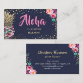 Carte De Visite Aiguille rose Tropical Floral Navy Bleu (Devant / Derrière)