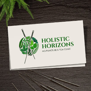 Carte De Visite Aiguilles d'acupuncture, herbes et feuilles
