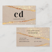 Carte De Visite Aiguilles en marbre beige initiales en marbre (Devant / Derrière)