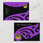 Carte De Visite AILES STYLISÉES MONOGRAM JAUNE TOPAZ, violet viole (Devant / Derrière)