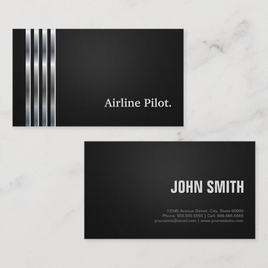 Carte De Visite Airline Pilot Professional Black Silver (Devant / Derrière)