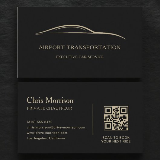 Carte De Visite Airport Transportation QR Code Black & Gold
