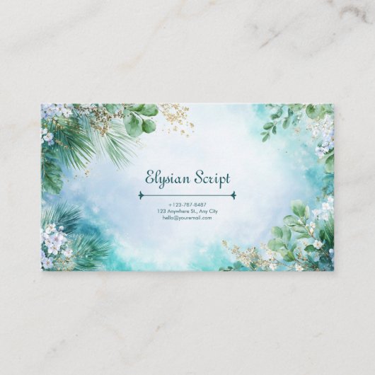Carte De Visite Airy Eucalyptus Turquoise et Gold Botanique (Devant)