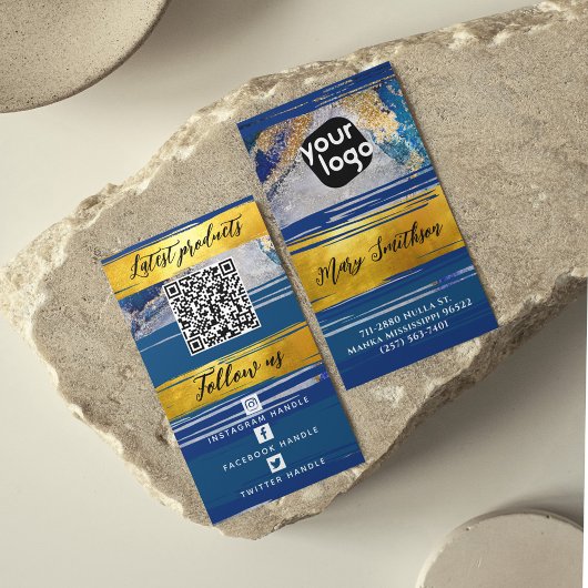 Carte De Visite Ajouter le logo QR Code & Social Media Gold Marine