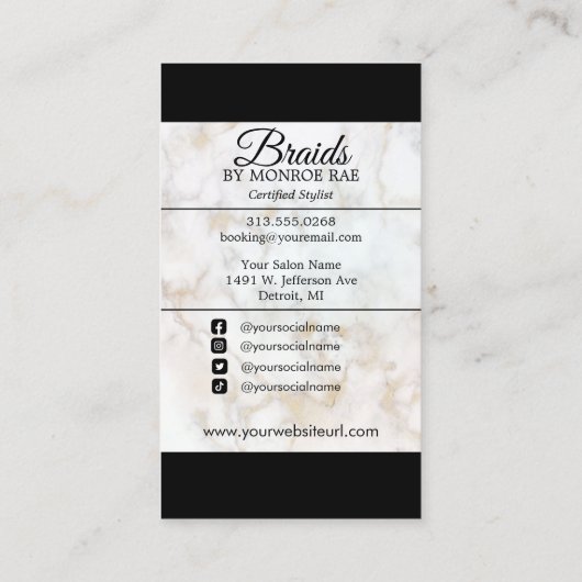 Carte De Visite Ajouter Logo Braiement de cheveux Salon Braid Styl (Dos)