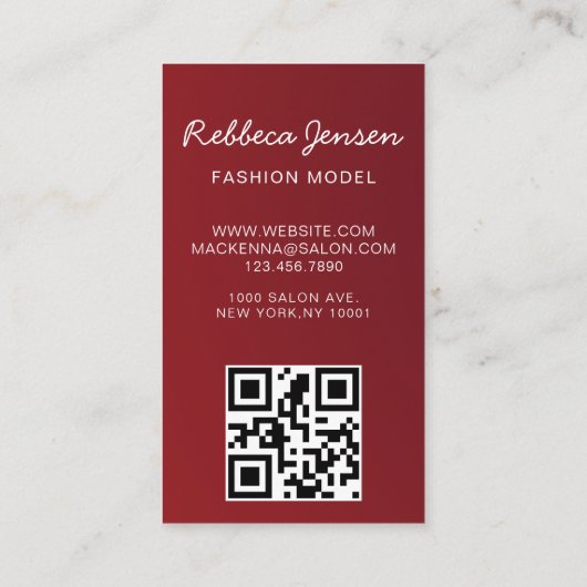 Carte De Visite Ajouter photo modèle mode tendance noir QR Code (Dos)