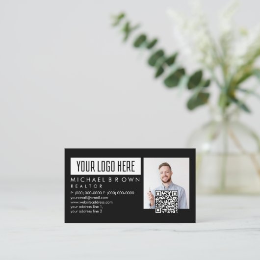 Carte De Visite Ajouter Photo Qr Code Logo Immobilier (Debout devant)