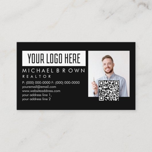 Carte De Visite Ajouter un code QR de photo Logo Immobilier (Devant)