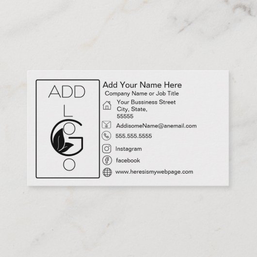 Carte De Visite Ajouter un logo noir blanc simple gras (Dos)
