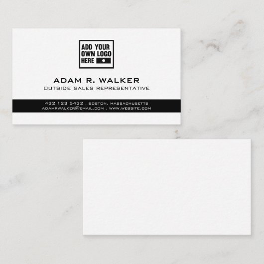 Carte De Visite Ajouter un logo| Noir et blanc (Devant / Derrière)