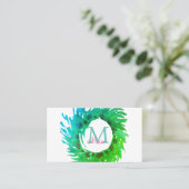 Carte De Visite Ajouter une couronne de Noël vert rose monogramme (Debout devant)