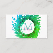 Carte De Visite Ajouter une couronne de Noël vert rose monogramme (Dos)
