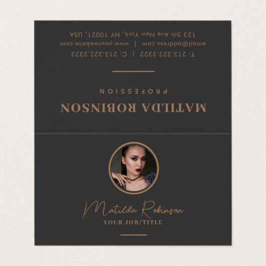 Carte De Visite Ajouter une photo circulaire Gold Premium gris noi (Extérieur déplié)