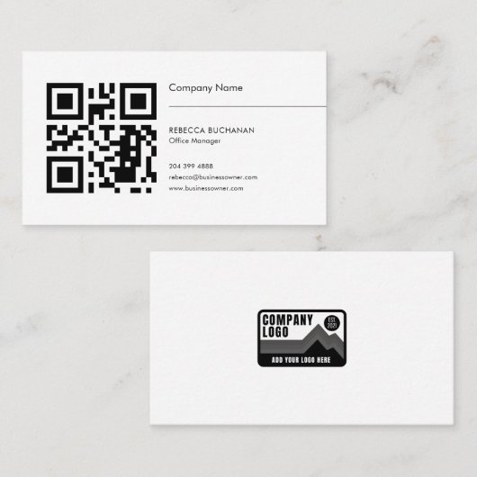 Carte De Visite Ajouter votre code QR Logo simple d'entreprise (Devant / Derrière)