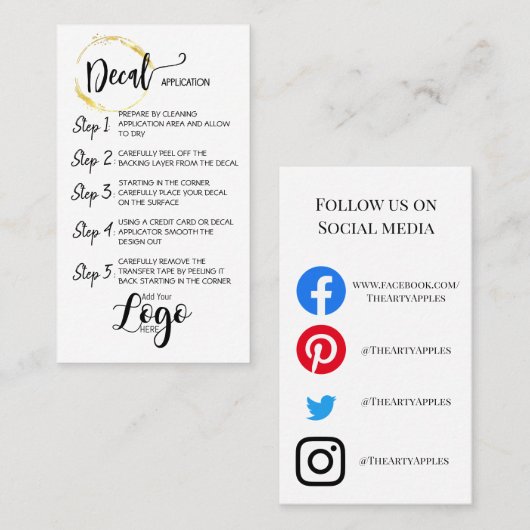 Carte De Visite AJOUTER VOTRE LOGO application de décalcomanie CAR (Devant / Derrière)