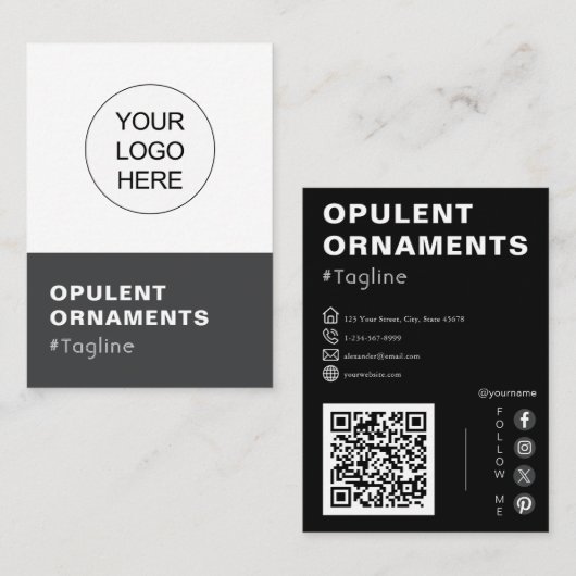 Carte De Visite Ajouter votre logo et code QR Modern Chic (Devant / Derrière)
