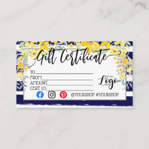 Carte De Visite AJOUTER VOTRE LOGO Marketing de chèques-cadeaux d