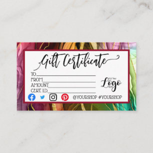 Carte De Visite AJOUTER VOTRE LOGO Marketing de chèques-cadeaux d